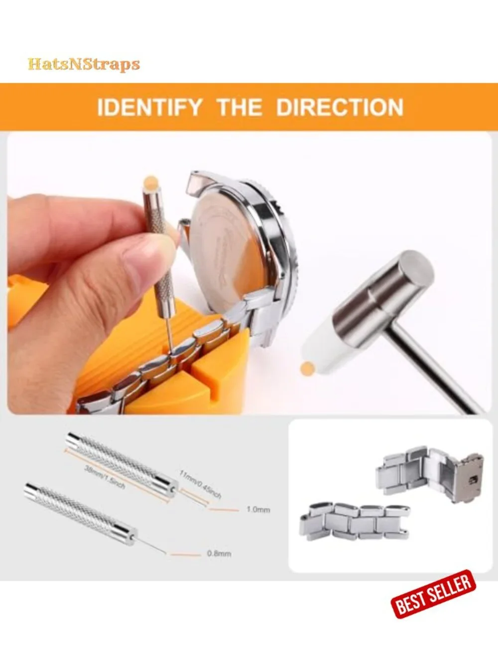 Watch Link Removal Kit with Hammer, 20 Spare Pins, Professional Repair Tool